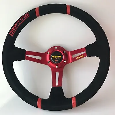 $78.98 • Buy 350mm Suede Leather Deep Dish Drifting Steering Wheel Fit For NGR Hub MOMO Hub R