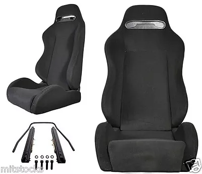 2 Black Cloth + Black Stitch Racing Seats Reclinable + Sliders Volkswagen New * • $285.50