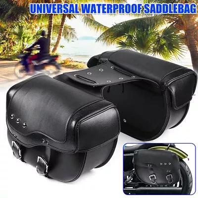 Universal Motorcycle Luggage Saddle Bags Storage Bag Side Tool Bag PU Leather AU • $82.97