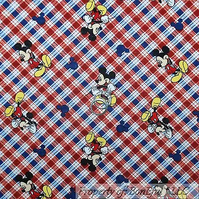 $0.65 • Buy BonEful Fabric Cotton Quilt White Red Blue DISNEY Mickey Mouse Plaid USA 1 SCRAP