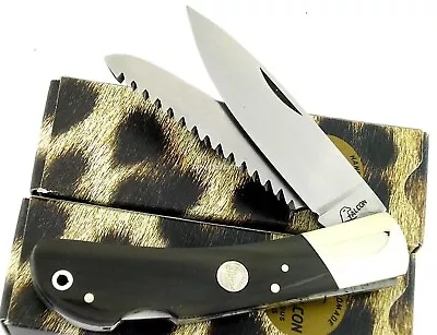 Falcon Italy DISCONTINUED Drop Point Saw 2 Blades Buffalo Horn 6.8/3.8/3  Knife • $45.95