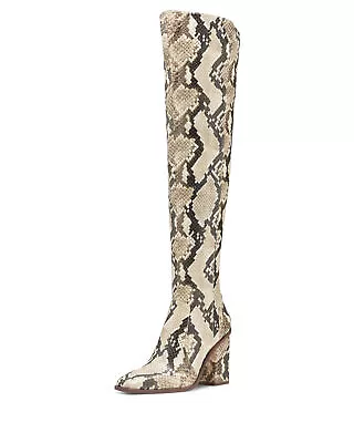 Vince Camuto Dreven Beige Snake Over The Knee Thigh High Block Heel Dress Boots • $49.95