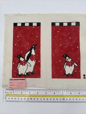 Vintage 2 Panel Penguins In Tuxedo Hand Painted Needlepoint Canvas 422 Unsigned • $6.99