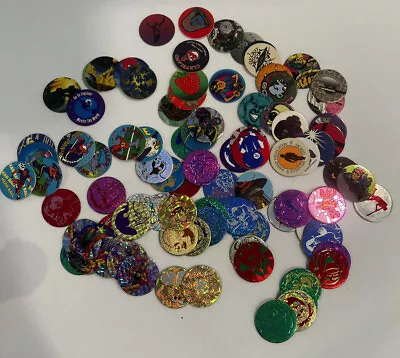 90 Pog Game Milk Bottle Tops  Including 3 Metal Pogs Miscellaneous • $19.95