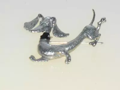 EXCEPTIONAL QUALITY ANTIQUE VINTAGE SILVER FROLICKING DOG BROOCH UnoAErre ITALY • £145