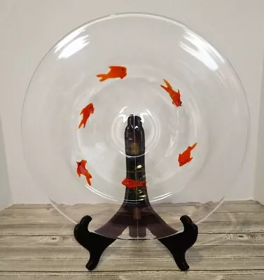 RARE Vintage Hand Blown Crate & Barrel Goldfish Koi Glass Serving Bowl W/ 2  Rim • $40