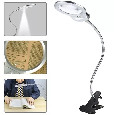 Large Clip-on Loupe LED Magnifier Desk Table Magnifying Glass Loup Light New  • £17.99