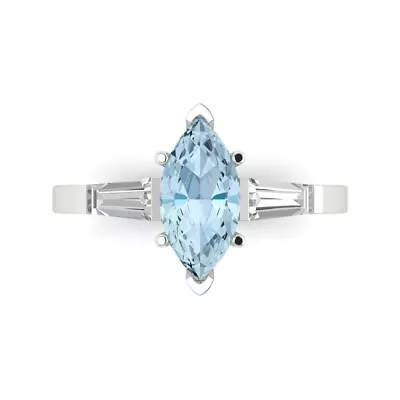 2 Marquise 3 Stone Natural Aquamarine Promise Bridal Wedding Ring 14k White Gold • £321.66