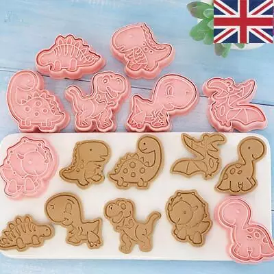 8pc Dinosaur Cookie Cutter Molds 3D Cute Embossing Cutters Mold Cake Baking Tool • £6.74