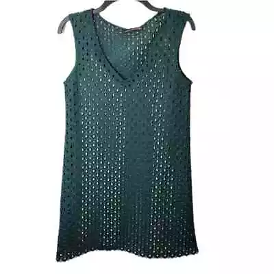 M Zara Dress Elegant Eyelet Lined Fancy Hem Sleeveless Dark Green A Line Shift  • $12.99