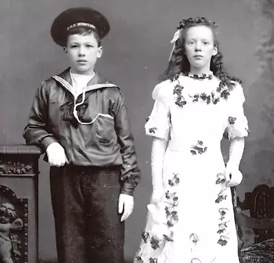 Cabinet Card Photo Children Costumes HMS Minotaur Navy Cap Barrow In Furness • $54.29