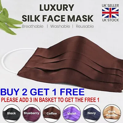 Silk Face Mask Reusable Luxury Washable Breathable Unisex UK Virus Dust Protect • £3.99