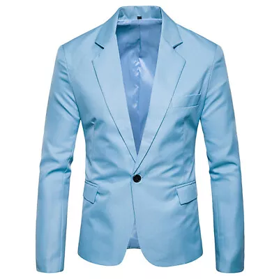 Mens Business Formal Slim Fit Suit Coat Work One Button Blazer Jacket Casual Top • $21.60