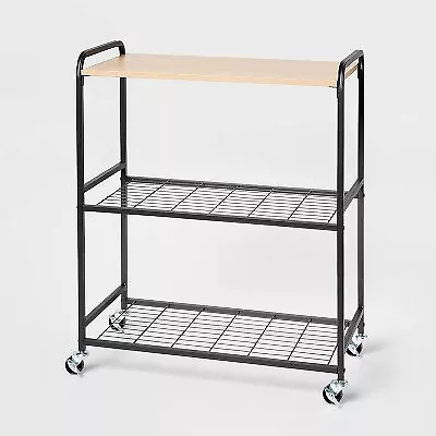 Storage Cart Black Metal With Natural Wood - Brightroom • $27.99