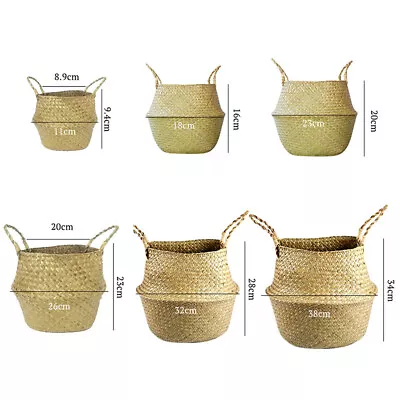 £6.59 • Buy UK Seagrass Belly Basket Flower Plant Storage Woven Wicker Pot Basket Home Decor