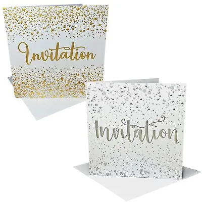 Invitation Cards Envelopes Silver Gold Foil Dot Star Design Birthday Party Event • £4.45