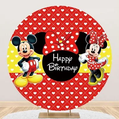 Round Mickey And Minnie Mouse Backdrops Girls Birthday Party Photo Background • $26.87