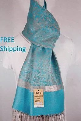 DG Women's Pashmina Scarf Shawl Paisley Turquoise Camel-Cashmere Silk Soft 027 • $11.99