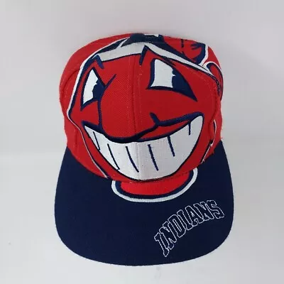 Vintage 90's Cleveland Indians Big Logo Chief Wahoo Snapback Hat The Game Rare • $700