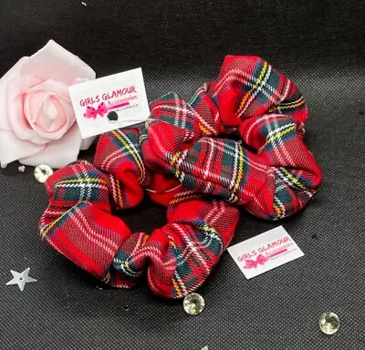 TWO Tartan Hair Scrunchies Royal Stewart Headband Band Bow Tie Burns Night Stag • £3.25