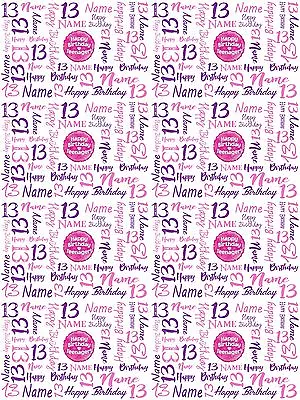 13th Teenager Birthday Personalised Gift Wrapping Paper Choose Colour ADD NAME • £4.19