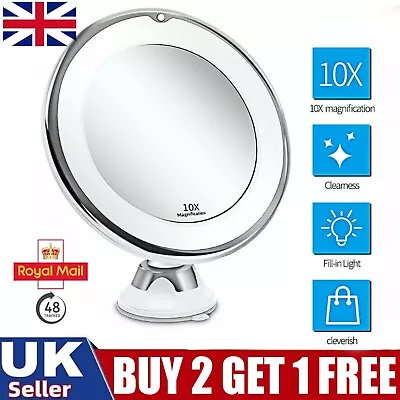 10X Magnifying Mirror With LED Lights Make Up Shaving Luminated Cosmetic Mirror • £8.99