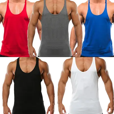 Mens Gym Vest Racerback Bodybuilding Muscle Stringer Tank Top Bodybuilding Vest • £8.99