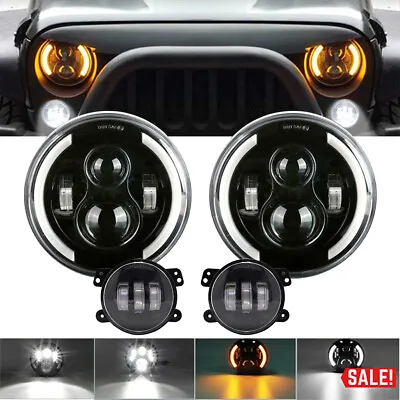 £44.99 • Buy For Jeep Wrangler JK 2007-2018 Combo 7 Inch LED Headlights + LED Fog Lights Kits