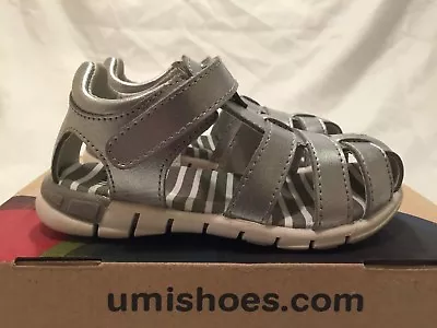 Umi Lia Girls Silver Leather Sandals UK Infant 8 / EU 26 RRP £56 • £27.99