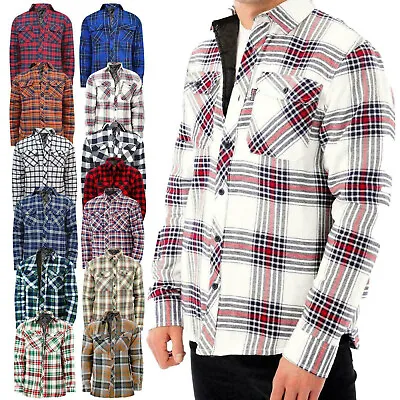 Mens Flannel Quilted Lined Fleece Padded Work Shirt Yarn Dyed Lumberjack Jacket • £15.49