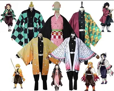 $39.99 • Buy Anime Demon Slayer Kimetsu No Yaiba Cosplay Costume Wig Kimono Suit Halloween