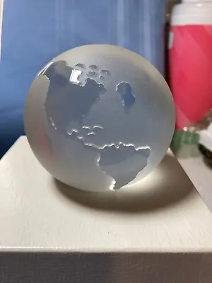 Vintage Frosted & Clear Glass  World Map Globe Paperweight 3.25   Dia X 3  Tall • $11.65