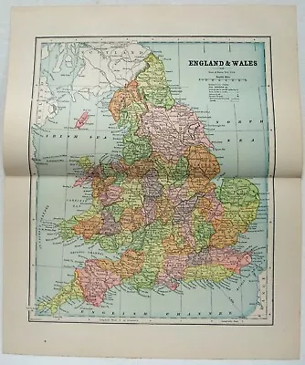 England & Wales - Original 1891 Map By Hunt & Eaton. Antique • $17