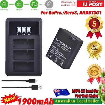 Battery For GoPro Hero3 + LED 3-Channel USB Charger For Gopro Hero 3/3+ • $37.98