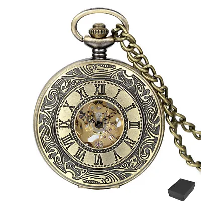 Vintage Bronze Mechanical Hand-wind Pocket Watch Hollow Steampunk With Gift Box • $21.99