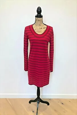 Women's LACOSTE Devanlay Sweater Dress Merino Wool Striped Long Sleeve Size 38 • £28