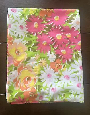 VTG Floral Standard Pillowcase Daisies Roses Pink Orange Yellow White Green • $14.99