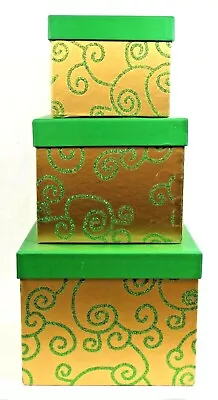 Lot Of (18) Green & Gold Tower-Better Glitter Stacking Gift Boxes - BRAND NEW • $17.99