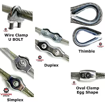 Simplex Duplex Egg Shape U Bolt Thimble Steel Wire Grips Clamp Clips Rope Cable • £18.74