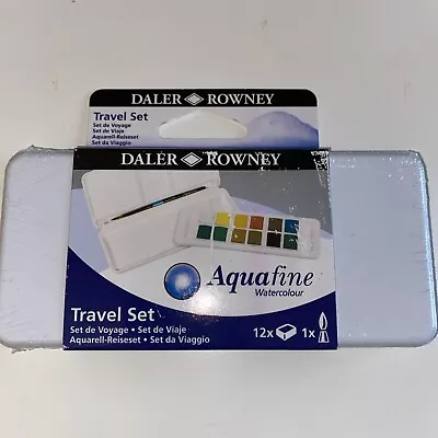 Daler Rowney Aquafine Watercolour Paint 12 Pan Travel Box Set & Brush/new £6 • £6