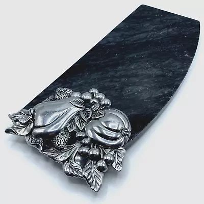 Black Marble Curved Charcuterie Cutting Cheese Board Pewter Grape Fruit Tray 14  • $19.99