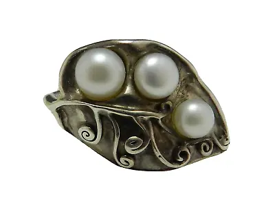 Artisan Hagit Gorali Israel 925 Sterling Silver Leaf With Pearls Ring • $75