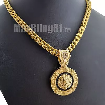 Gold Plated Medusa Pendant & 24  30  Stainless Steel Box Franco Chain Necklace • $15.99