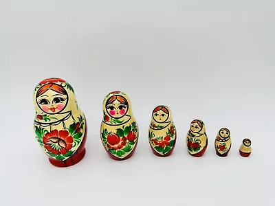 VTG Russian Nesting Matryoshka Babushka Hand Painted Wooden Dolls 6 Piece Set • $24