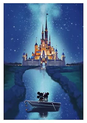 Disney Mickey & Minnie Mouse Castle Large Wall Art Framed Canvas Picture 20x30  • £29