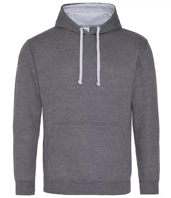 AWDis JH003 Varsity Hoody Charcoal Grey With Heather Grey Inner Size Small • £7