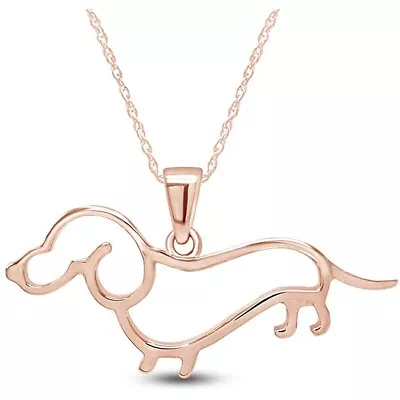 Dachshund Dog Pendant Necklace In 14k Rose Gold Plated Sterling Silver 925 • $54.22