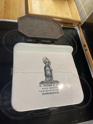 £9.95 • Buy Set Antique Vintage Shop Scales With Ceramic Plate Depicting Justice & Weights