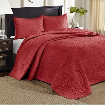 Madison Park - Quebec Quilted 3-Pc. Bedspread Set Queen - Red • $135