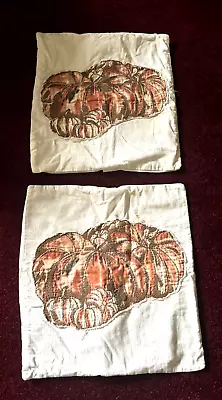Pottery Barn HARVEST Pumpkin Applique Square Pillow Covers Pair - READ • $19.99